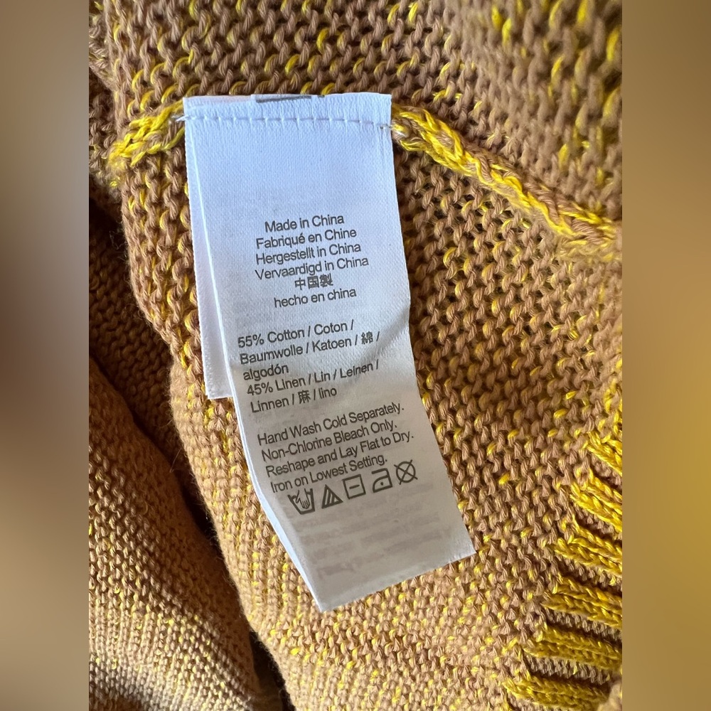 3X J. Crew Women's Linen Cotton Yellow Taupe Crewneck Sweater - Picture 4 of 6